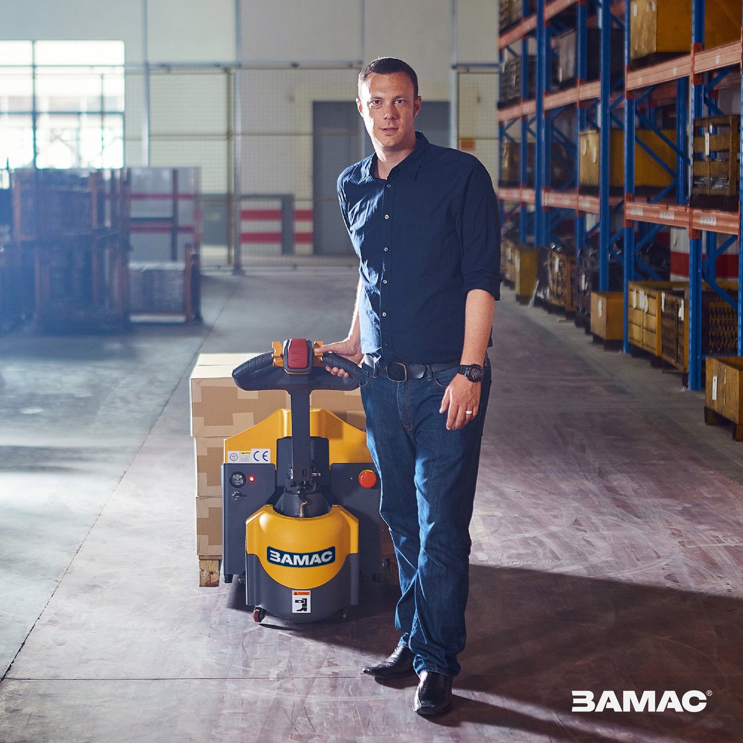 BAMAC Full Electric Pallet Jack 3300lbs Cap. Forks 48" x27" with Emergency Key Switch