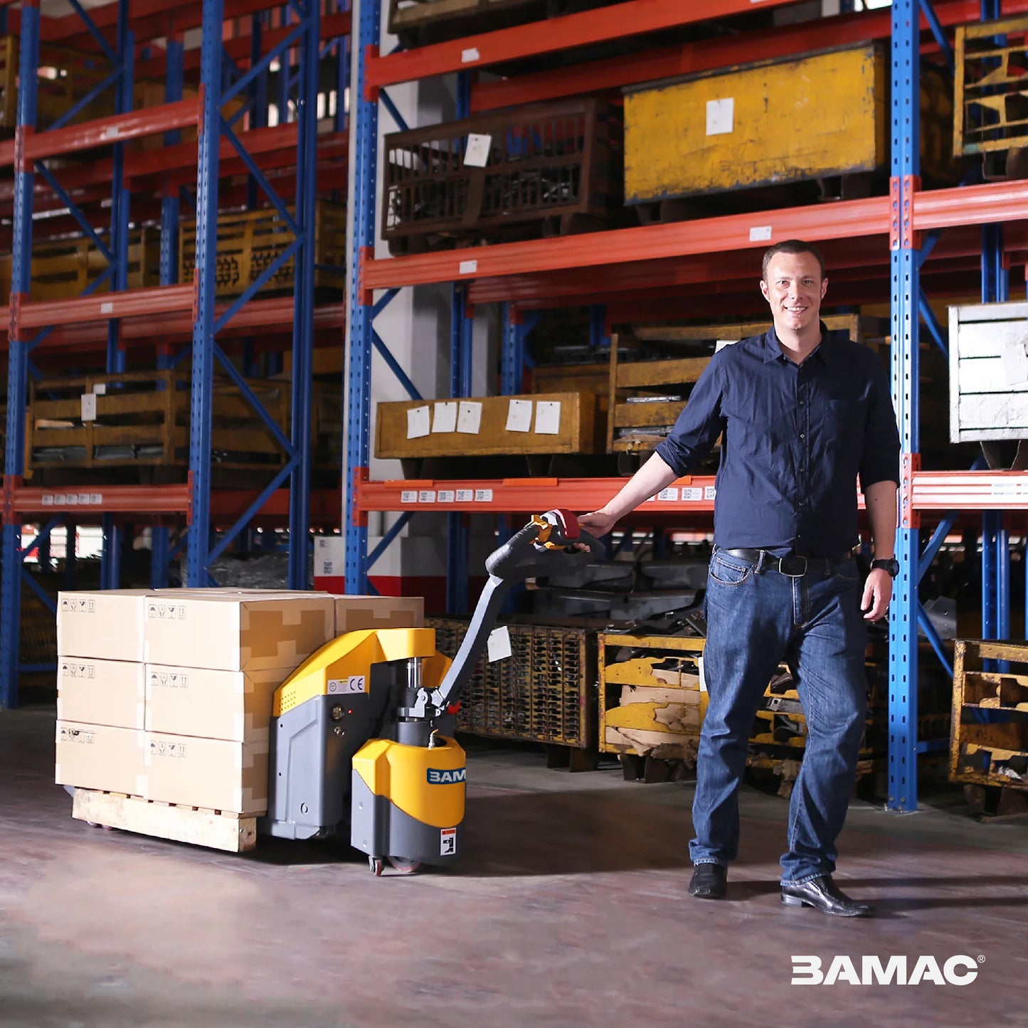 BAMAC Full Electric Pallet Jack 3300lbs Cap. Forks 48" x27" with Emergency Key Switch