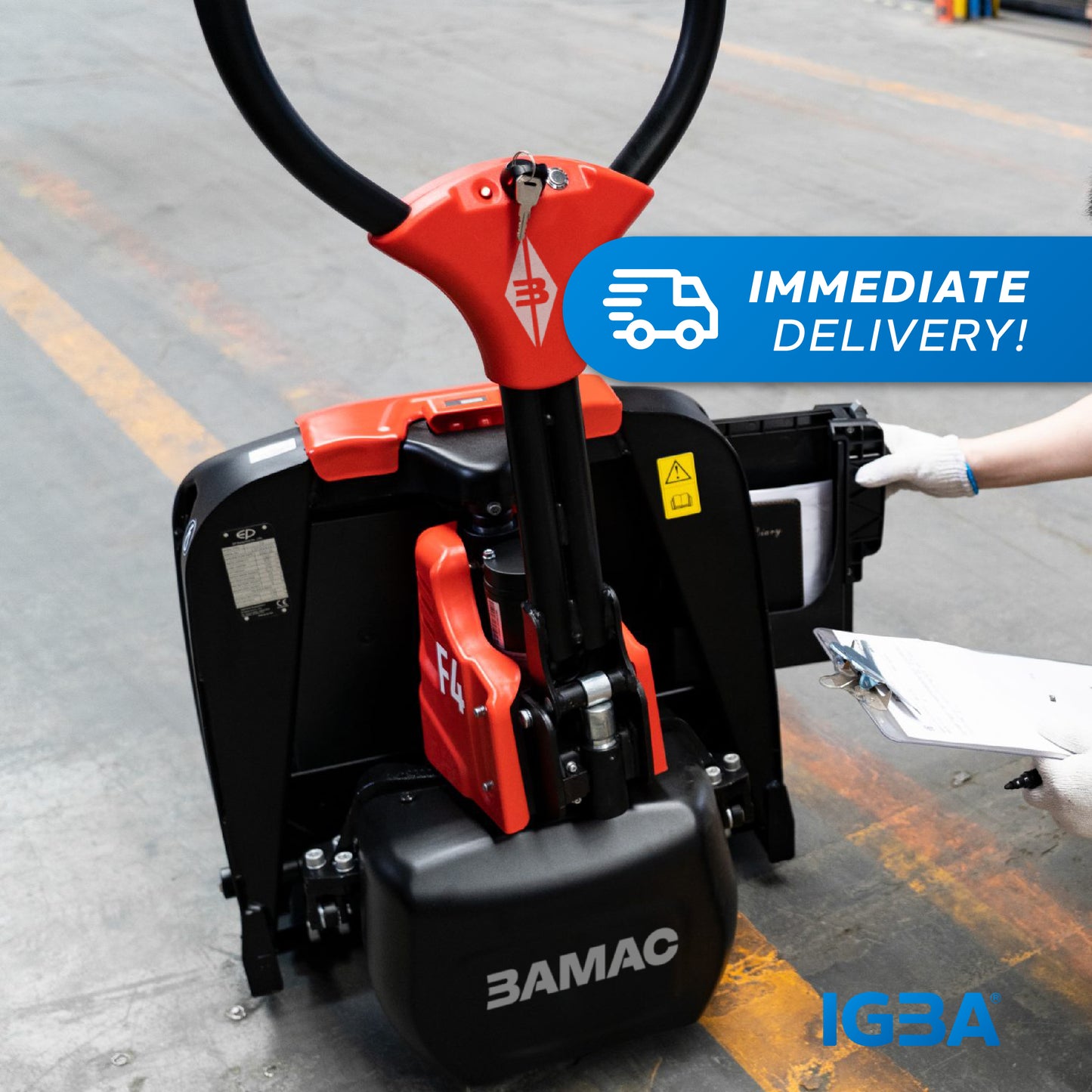 BAMAC Electric Pallet Jack 1.5t 3,300 LB F4 Battery Li-Ion 24V 20Ah