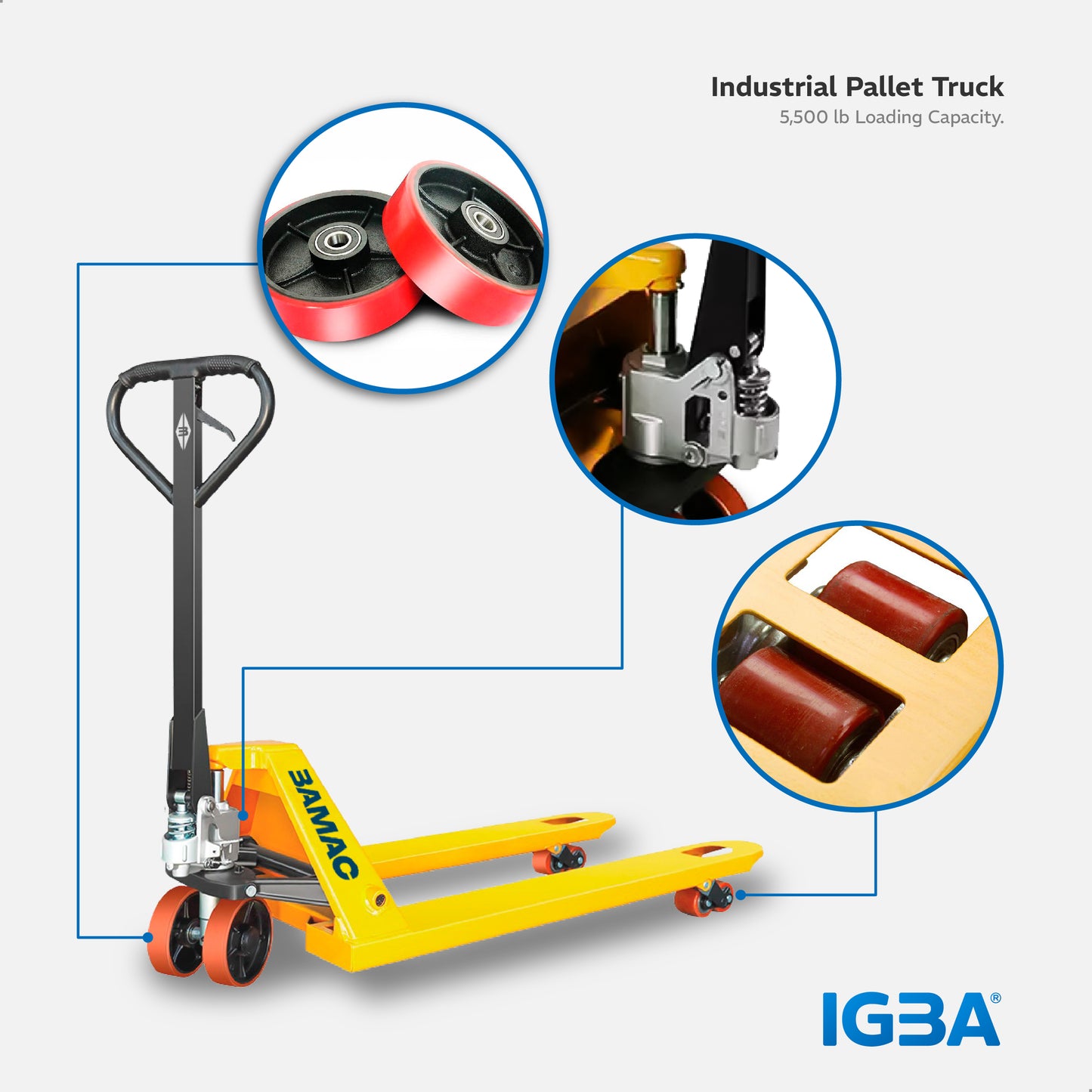 BAMAC Pallet Jack, Industrial Pallet Truck, Pallet Jack 5500 Lb. Capacity, Industrial Pallet Jack Truck, Manual Pallet Jack, 27" W x 48" L Forks Size