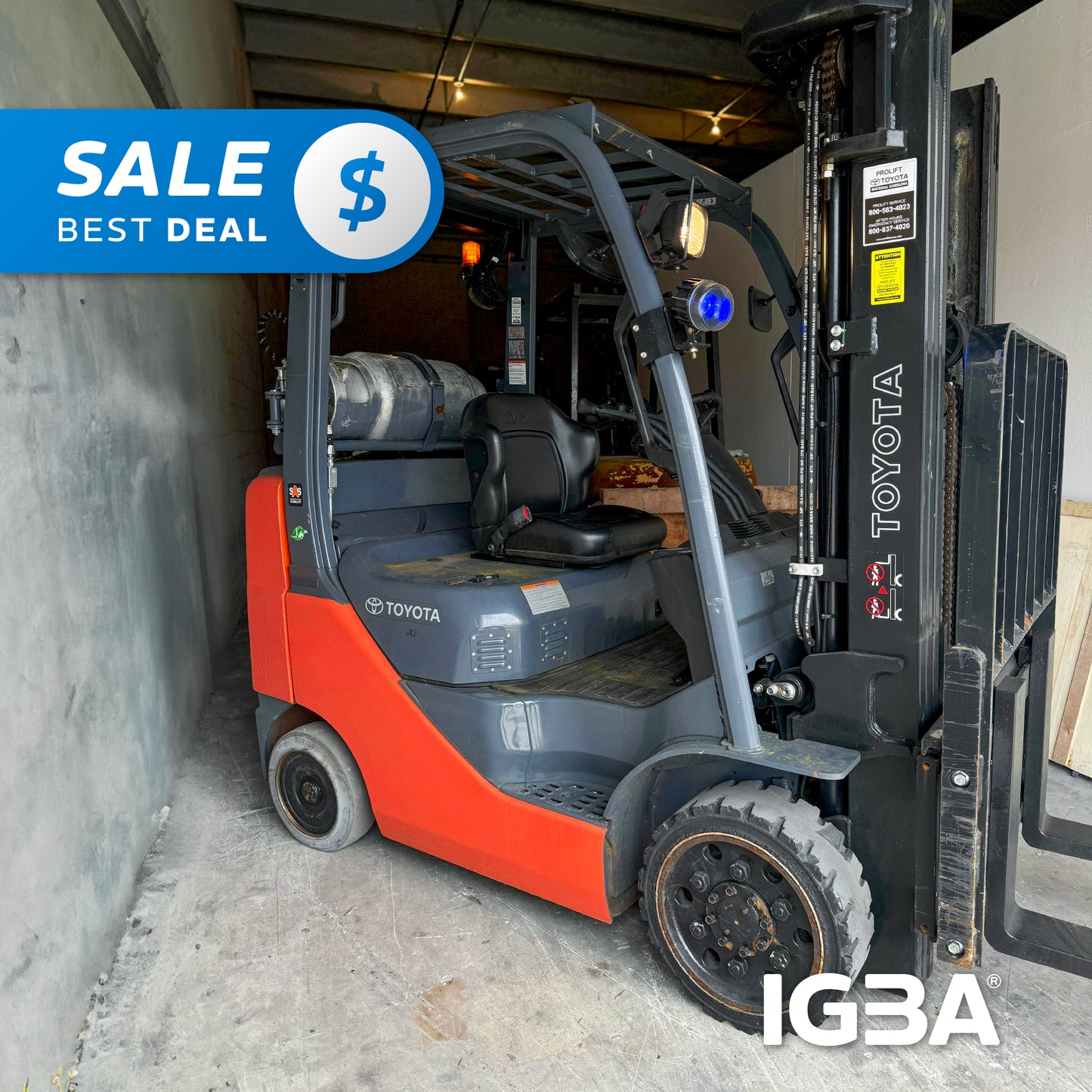 2017 TOYOTA Forklift 8FGCU25 5000 lb Lift 189 inch Side Shift ONLY 6500 HS